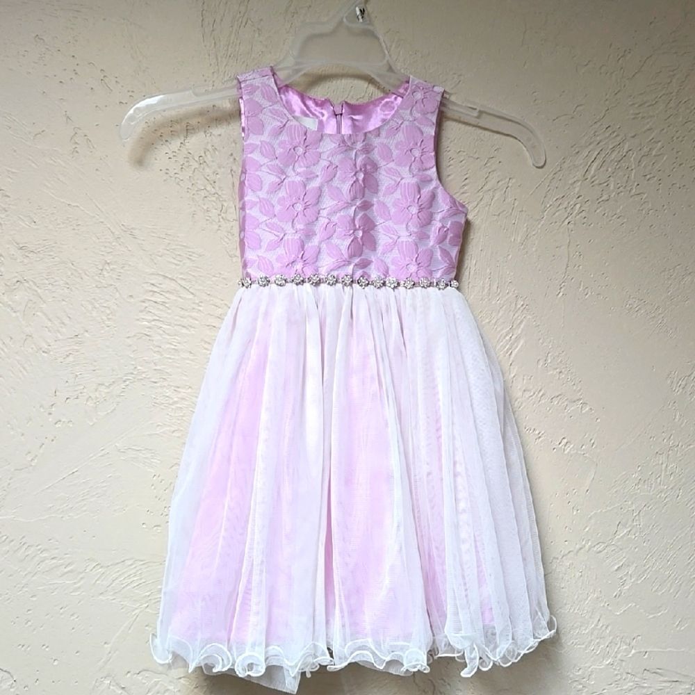 AMERICAN PRINCESS PINK AND WHITE FLORAL TULLE FANCY SLEEVELESS DRESS, SIZE 3T